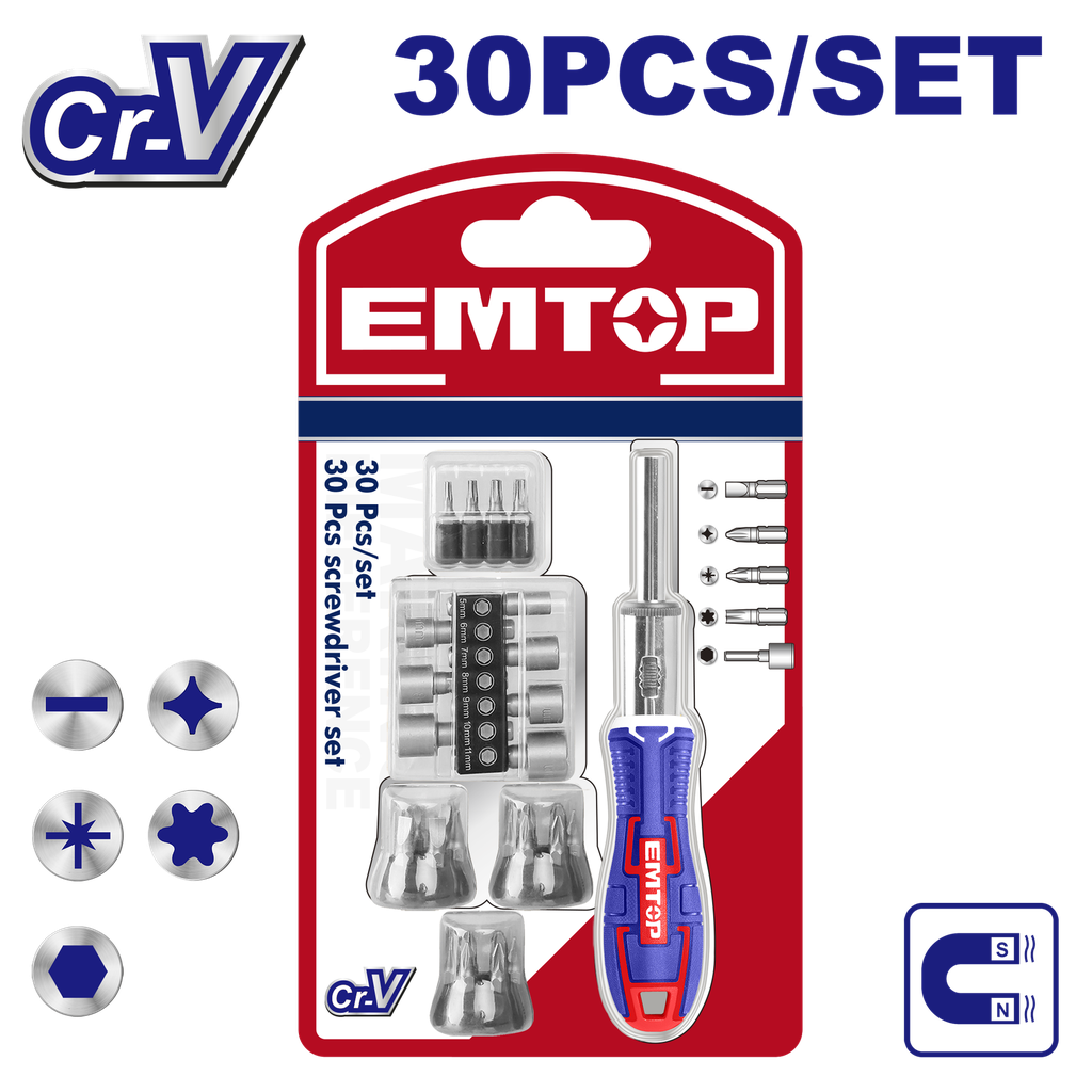 [EBST03006] EBST03006 Juego de desarmador tipo matraca con 30 piezas
