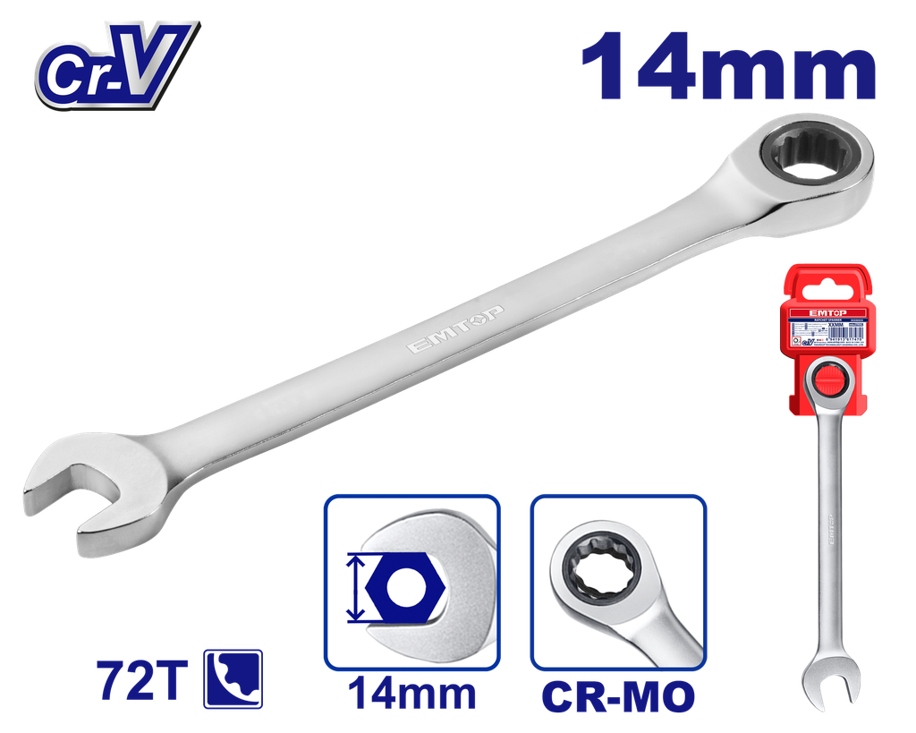 [ECSPAR141] [ECSPAR141] ECSPAR141 Llave combinada con matraca 14 mm, Cr-V
