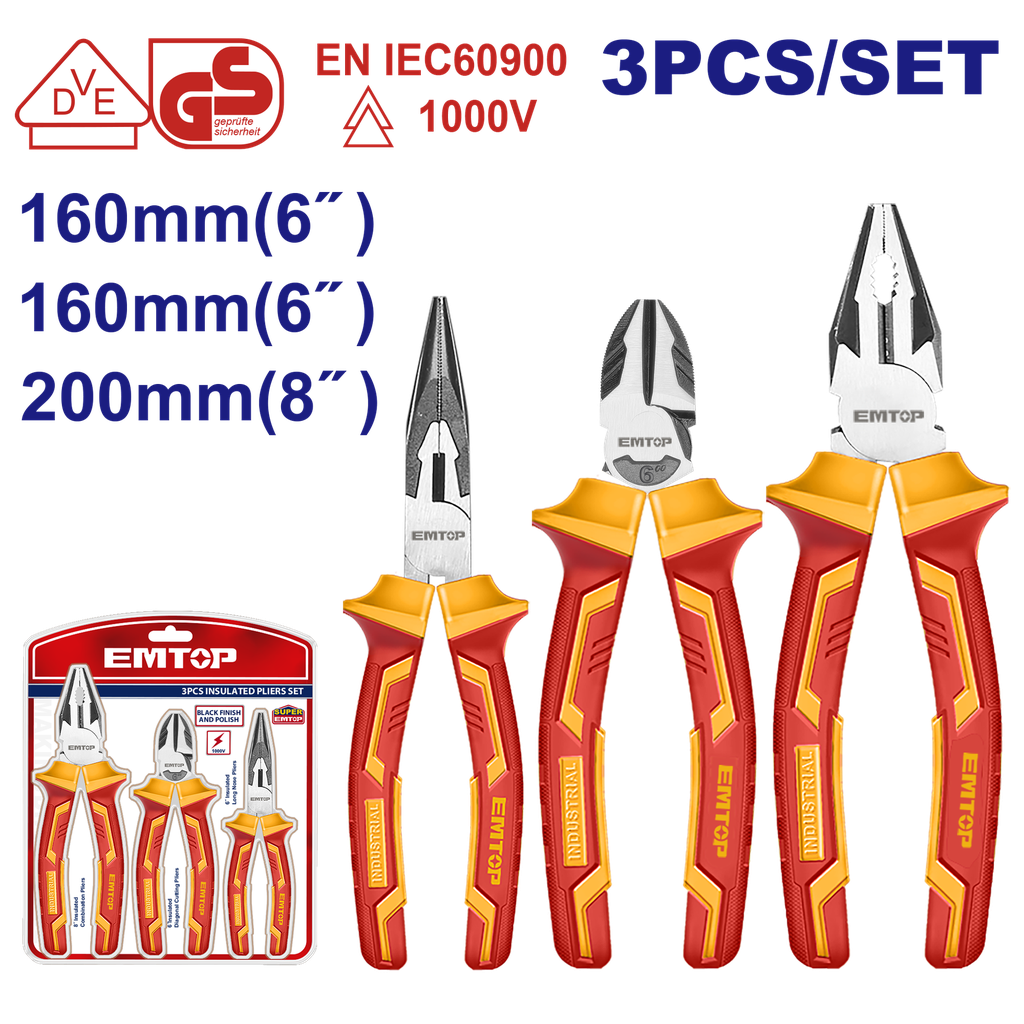 [EPLS0331] EPLS0331 Juego de Pinzas aisladas: Electricista, corte y Punta